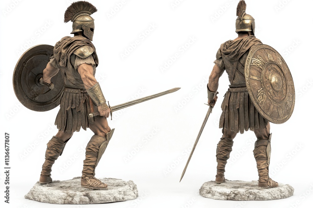 Fototapeta premium Warrior figure showcasing ancient battle attire and armor in a dramatic pose