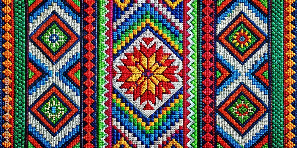 Vibrant Set of Mexican Patterns in Huichol Style Featuring Native American Beading with Rich Colors and Intricate Designs, Perfect for Cultural Decor and Textile Applications Vibrant Set of Mexican Patterns in Huichol Style Featuring Native American Beading with Rich Colors and Intricate Designs, Perfect for Cultural Decor and Textile Applications