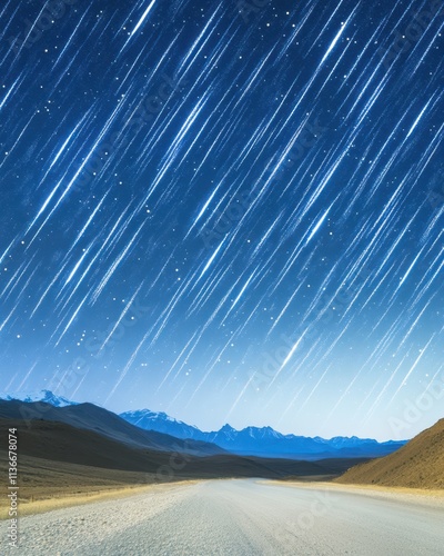 Geminid Meteor Showers Illuminate a Starlit Sky Over a Peaceful Mountain Road photo