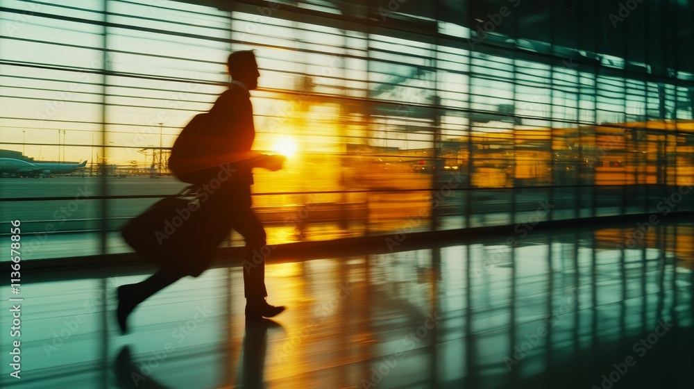 Person with suitcase hurrying up composition background Person with suitcase hurrying up composition background