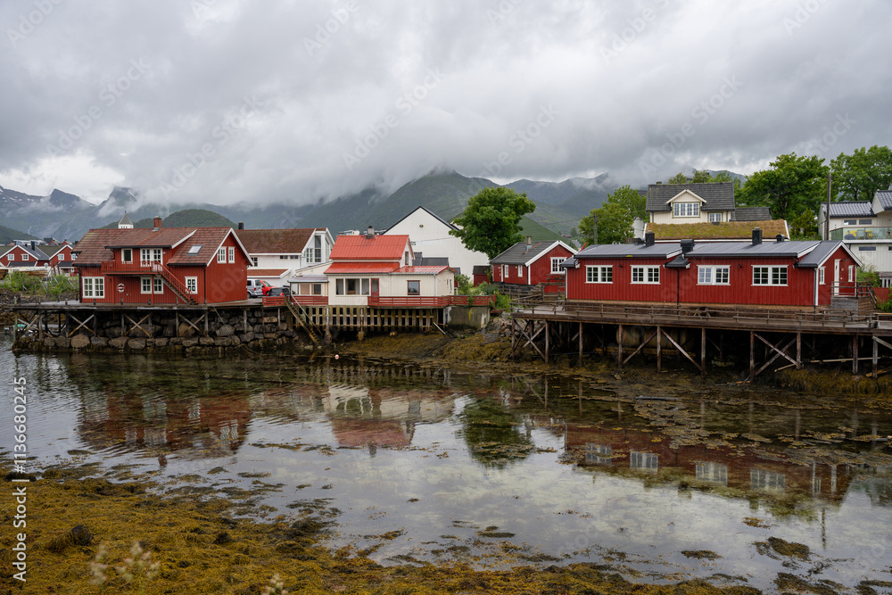 Fishing cabins in Svolvaer, Lofoten Islands, Norway Fishing cabins in Svolvaer, Lofoten Islands, Norway