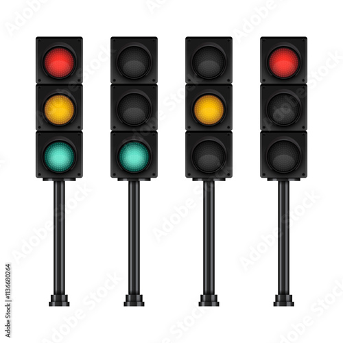 Traffic light direction regulate safety symbol. Transportation control warning, vector illustration