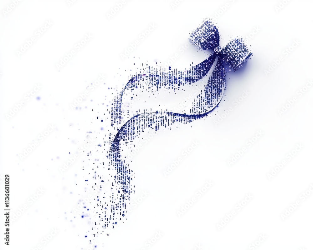 A shimmering blue ribbon cascading with sparkles on a white background. A shimmering blue ribbon cascading with sparkles on a white background.