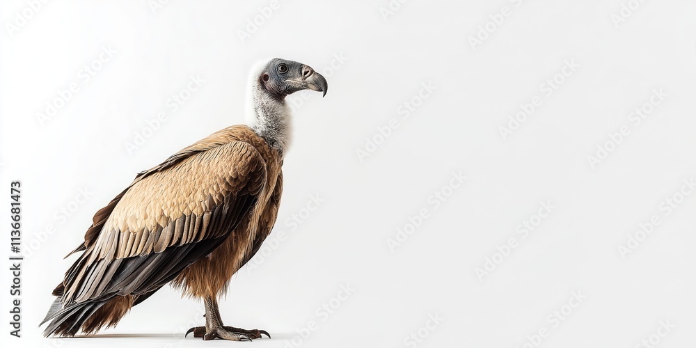 Fototapeta premium Studio photo of a vulture isolated against a white background. Wildlife and conservation concept, space for copy.