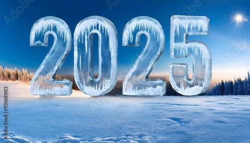 Wallpaper Mural Frozen 2025 New Year Ice Numbers Winter Landscape Torontodigital.ca