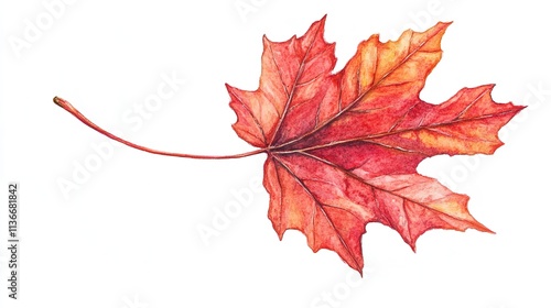 A Close-up of a Vibrant Autumn Leaf Showcasing Rich Colors of Orange, Yellow, and Brown Against a Clean White Background

 photo