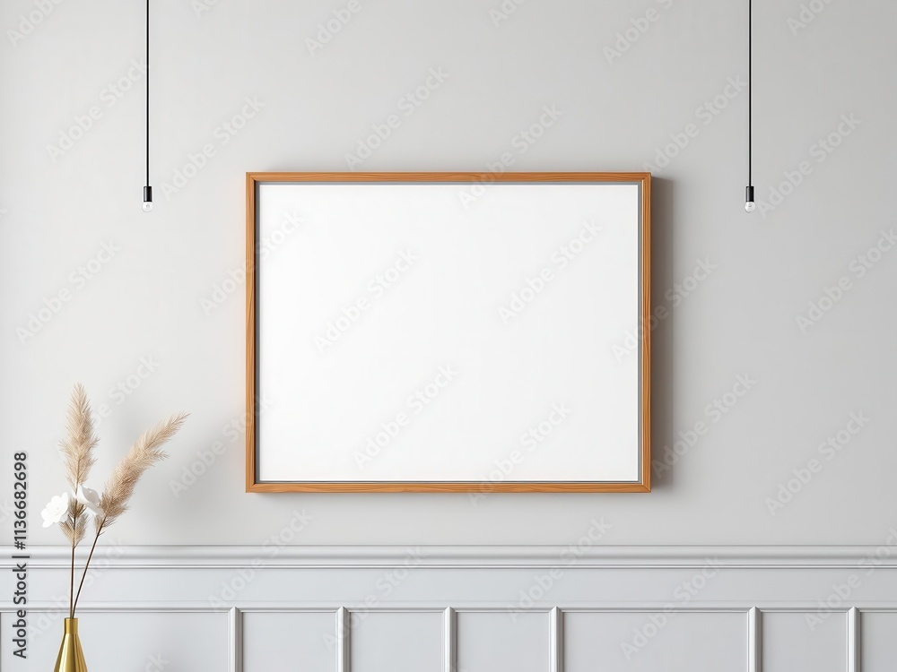 Stylish and modern wall art mockup featuring a canvas hanging on a wall, print, frame Stylish and modern wall art mockup featuring a canvas hanging on a wall, print, frame