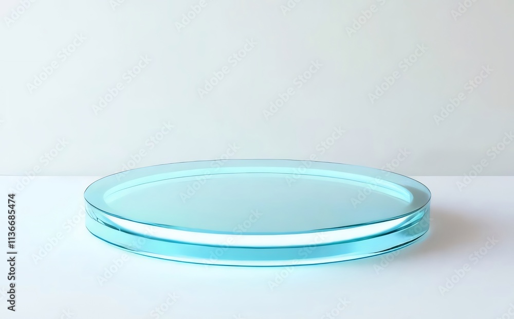 Minimalist blue glass platform on white background. Minimalist blue glass platform on white background.