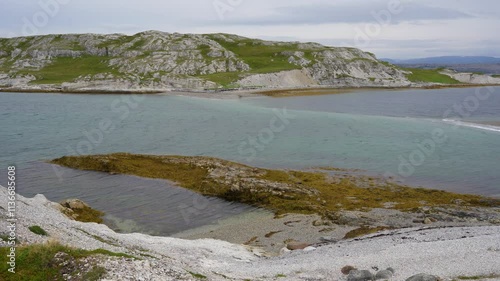 Landscape of Norwegian nature at Trollholmsund dolomite rock formations next to Porsangerfjord in Norway