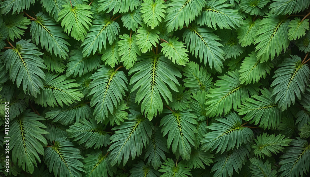Dense arrangement of green fern leaves creating a lush and vibrant background with copy space Dense arrangement of green fern leaves creating a lush and vibrant background with copy space