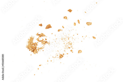 the pile of cake cookies crumbs flying, cookies flying, grunge graphic overlay element isolated on a transparent background