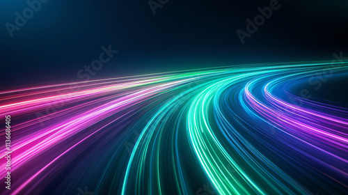 Glowing neon light trails in futuristic abstract digital background