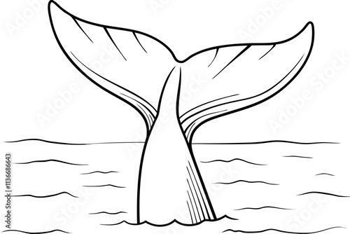 Whales Tail, Ocean, Underwater, Marine Life, Drawing, Black, White, Flukes, Aquatic, Mammal