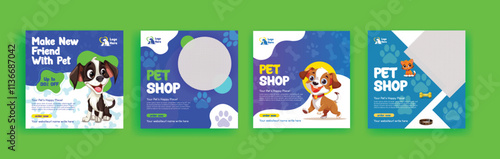 Pet shop, veterinary clinic, pet grooming, pet clinic social media post, banner, ads and advertising template with dog and cat illustration background design