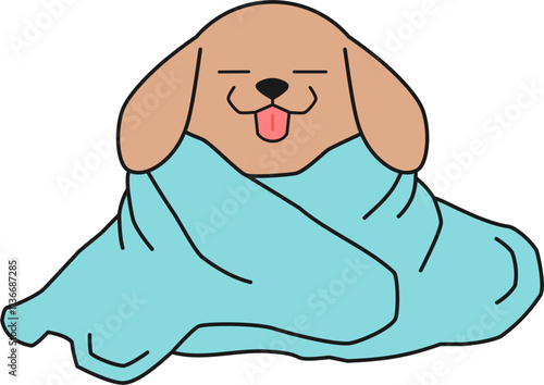 Adorable Sleepy Puppy Wrapped In Blanket Vector Illustration