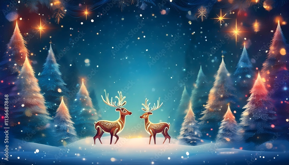 Magical Christmas Reindeer in Snowy Winter Forest Magical Christmas Reindeer in Snowy Winter Forest