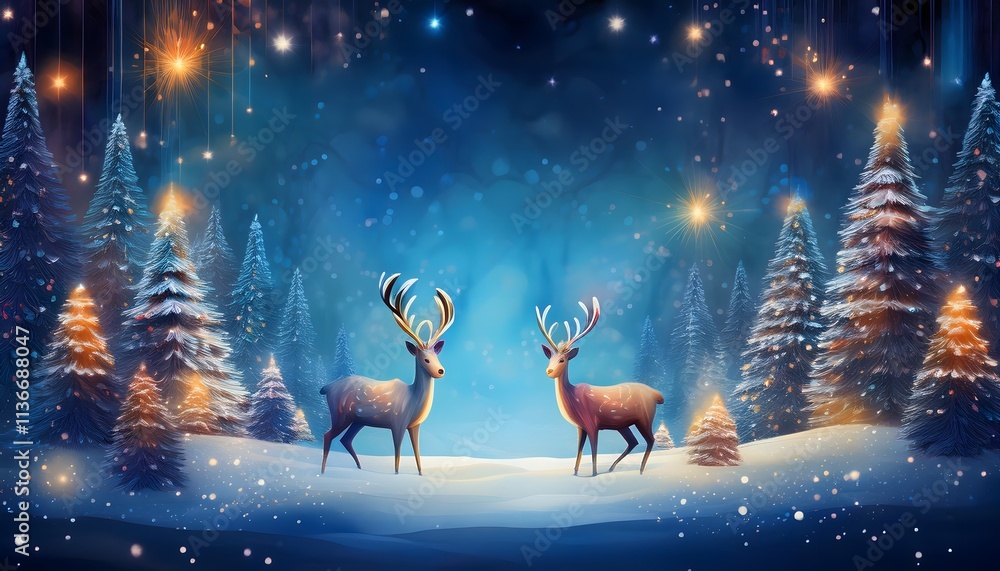 Magical Winter Wonderland Reindeer Snow Christmas Trees Festive Lights Magical Winter Wonderland Reindeer Snow Christmas Trees Festive Lights