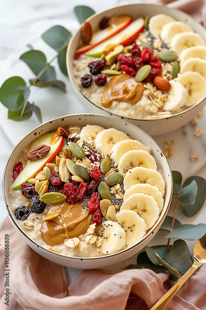 Luxurious Oatmeal with Fresh Fruit, Almond Butter, and Nuts Luxurious Oatmeal with Fresh Fruit, Almond Butter, and Nuts