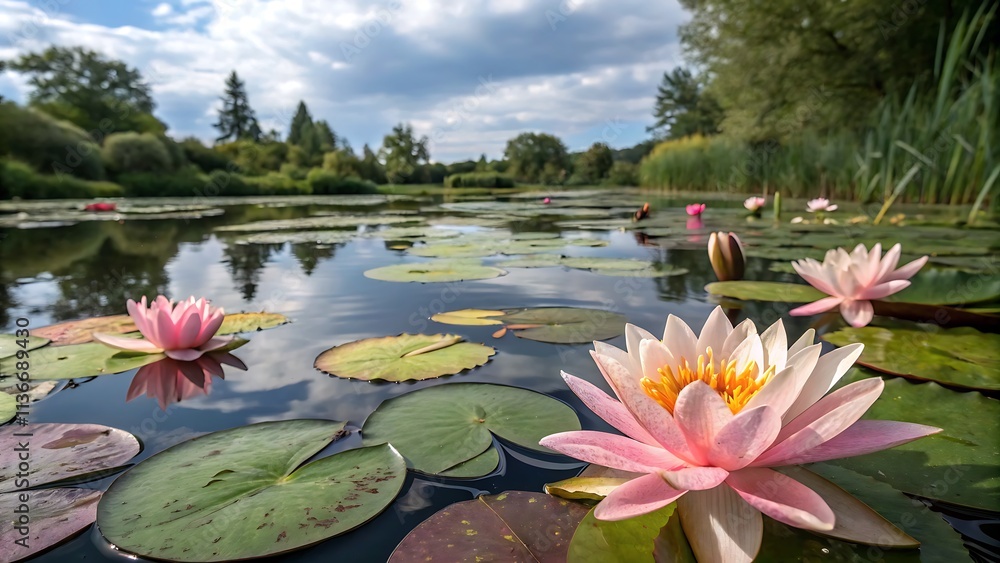 The Lotus in the Summer Lotus Pond, generative ai The Lotus in the Summer Lotus Pond, generative ai