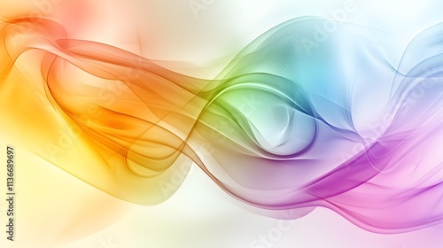Abstract Rainbow Waves Flowing Softly Across White
