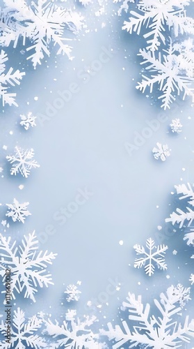 Festive winter background with snowflakes border.