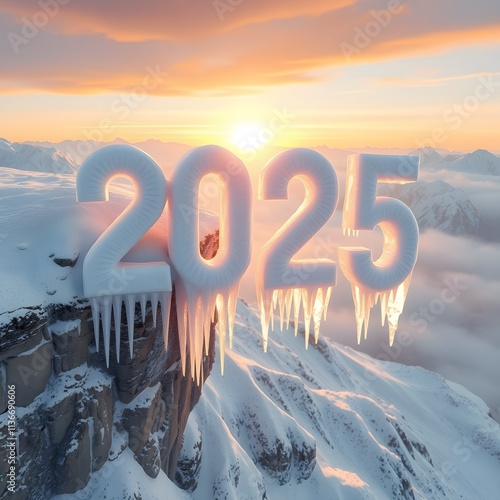 Wallpaper Mural 2025 formed from icicles on mountain cliff at dawn Torontodigital.ca