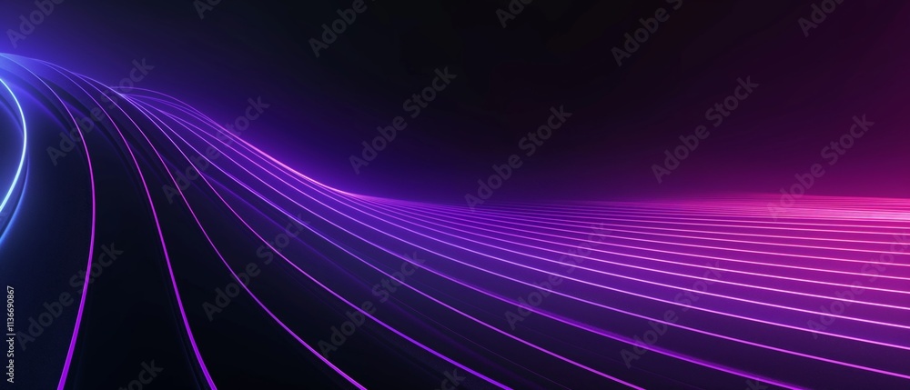 Purple and blue wave with a black background. The wave is very long and has a lot of purple and blue lines Purple and blue wave with a black background. The wave is very long and has a lot of purple and blue lines