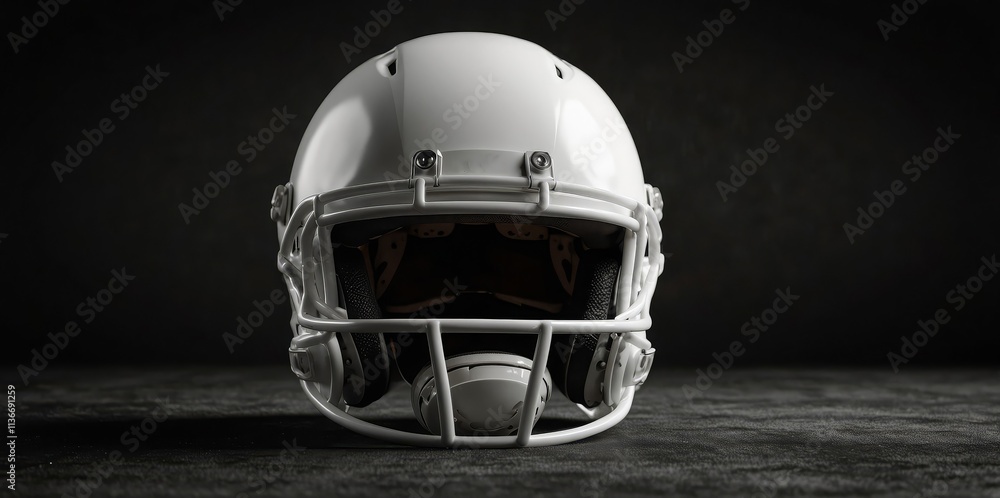 Fototapeta premium White American Football Helmet on a Black Studio Background. Sports Concept.