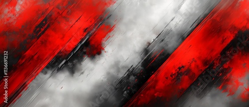 Red and white striped background with a black and white stripe. The background is blurry and has a lot of red and white paint splatters