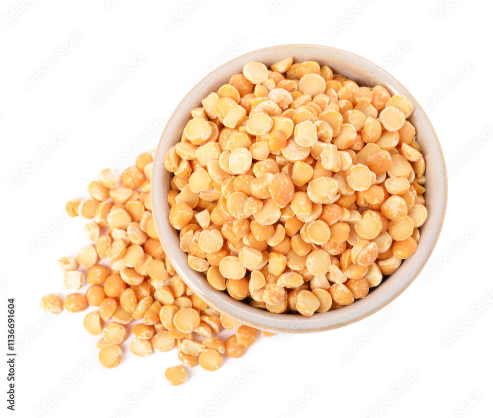 Dried peas in bowl isolated on white, top view Dried peas in bowl isolated on white, top view
