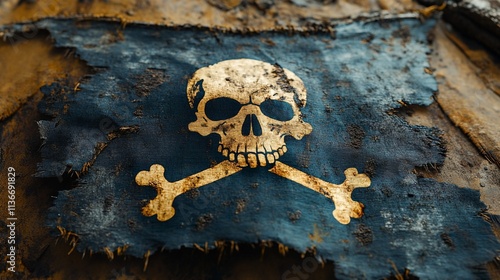 A pirate flag with a skull and crossbones painted on it photo