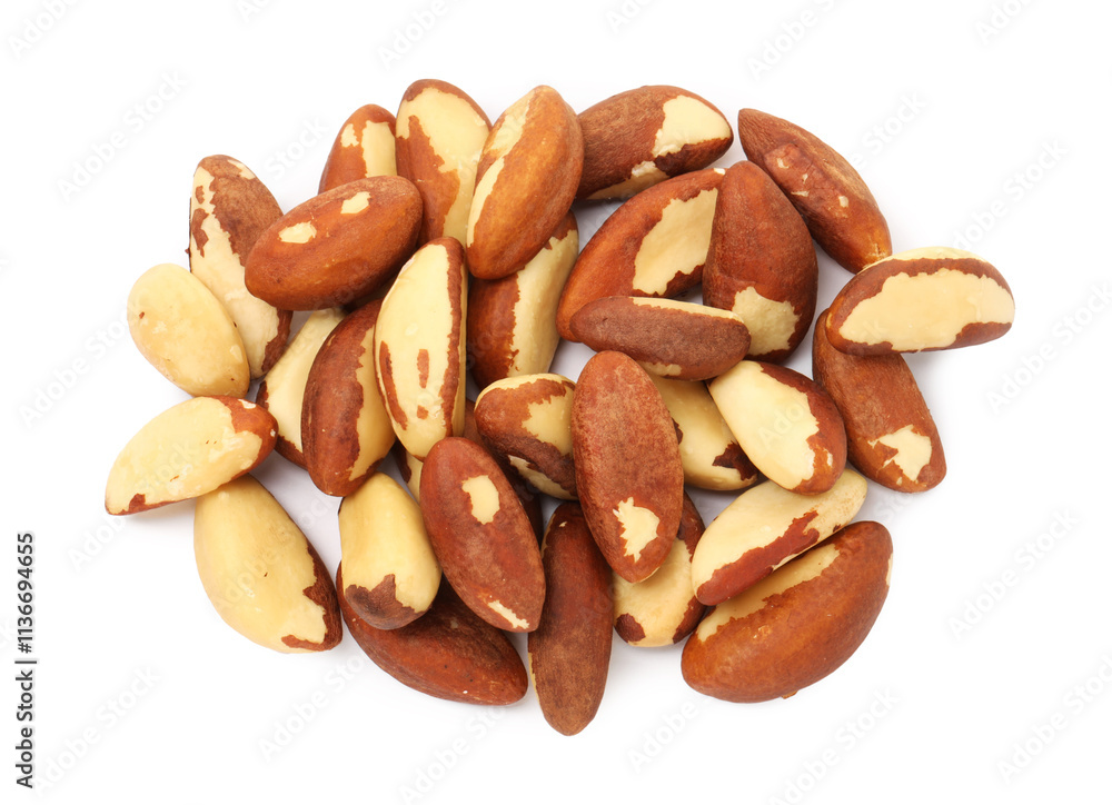 Heap of Brazil nuts isolated on white, top view Heap of Brazil nuts isolated on white, top view