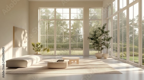 Serene Oasis: Tranquil Indoor Space with Expansive Views