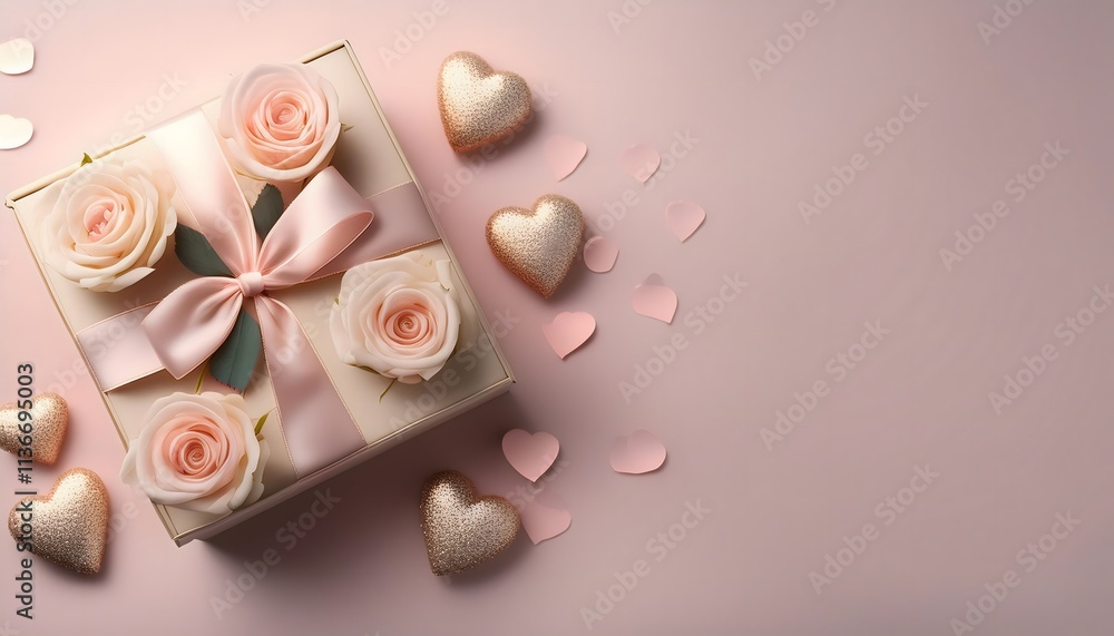 Romantic Gift Box with Roses Hearts Valentine s Day Present Romantic Gift Box with Roses Hearts Valentine s Day Present