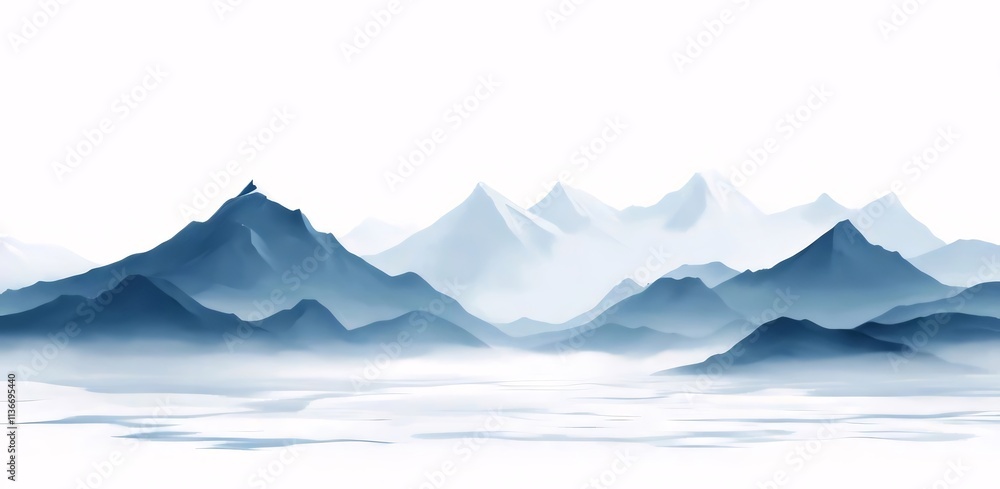 Serene misty mountain range landscape. Serene misty mountain range landscape.