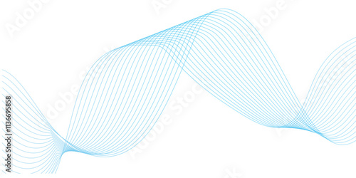 Abstract soft blue glowing wave curved lines background. Digital frequency track equalizer. Vector illustration.