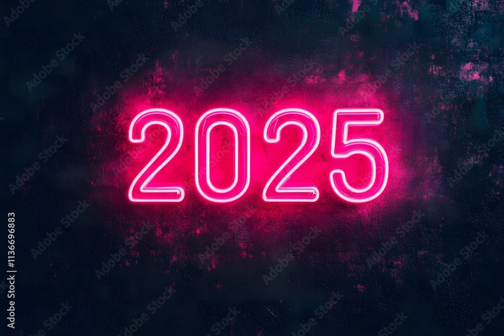 New Year's banner 2025, neon colors, black background New Year's banner 2025, neon colors, black background