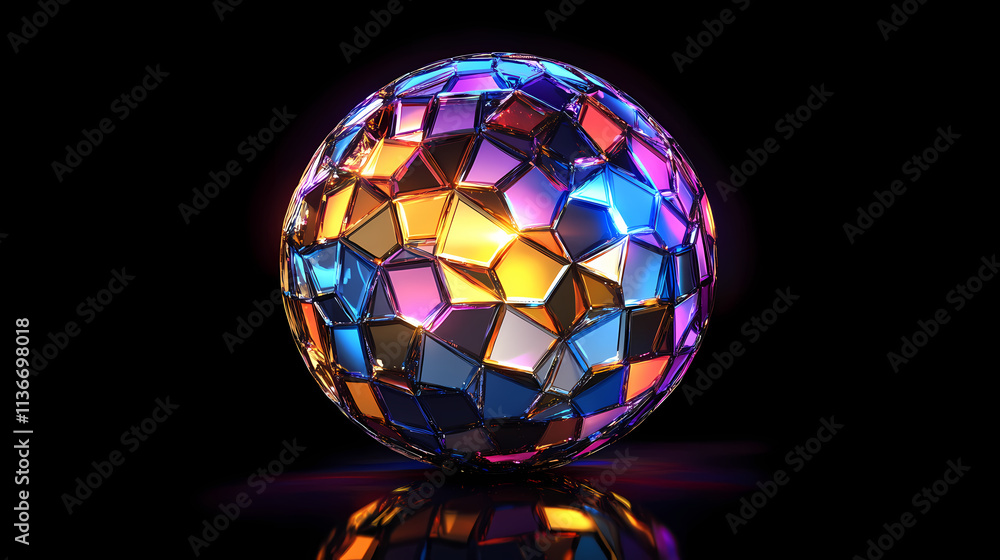A dazzling disco ball with colorful lights reflecting from its mirrored facets, filling the room with a festive ambiance. Mirrored. Illustration A dazzling disco ball with colorful lights reflecting from its mirrored facets, filling the room with a festive ambiance. Mirrored. Illustration