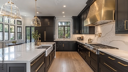 Wallpaper Mural A modern kitchen with dark wood cabinets and marble countertops Torontodigital.ca