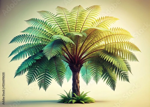 Vintage Style 3D Illustration of Isolated Cyathea Tree on White Background, Perfect for Nature and Botanical Themes in Design and Art Projects photo