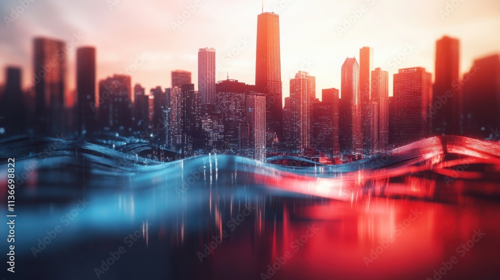 A conceptual piece of the Chicago skyline intertwined with the flag of Chicago in an artistic manner. A conceptual piece of the Chicago skyline intertwined with the flag of Chicago in an artistic manner.