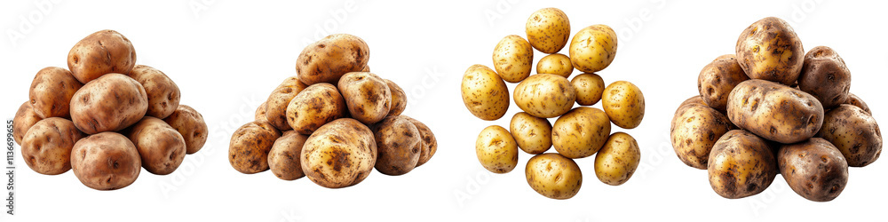 A Set of Clean Skinned Freshly Dug Potatoes Isolated on Transparent Background A Set of Clean Skinned Freshly Dug Potatoes Isolated on Transparent Background