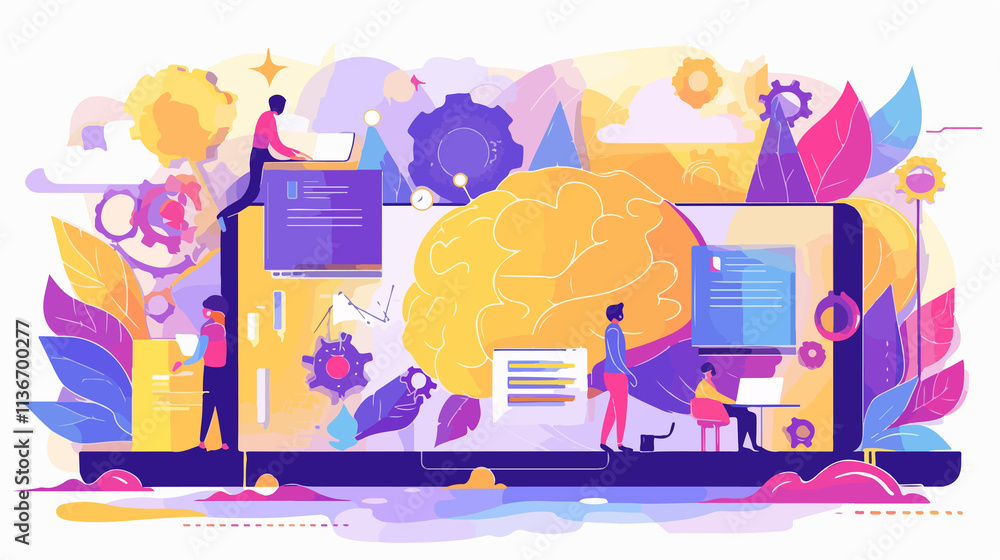 Obraz premium Creative Brainstorming Session with Multitasking Professionals Using Laptops for Strategic Planning