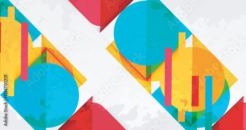 Squares, circles and triangles and grainy noisy texture. Vector Illustration For Wallpaper, Banner, Background, Card, Book Illustration, landing page