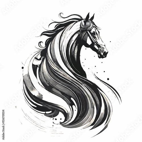 horse silhouette black ink illustration
