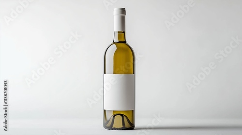 Realistic white wine bottle centered on a plain white background, highlighting its smooth glass surface and elegant label design.