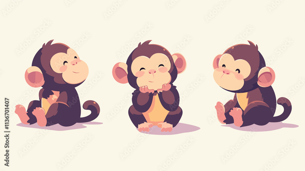 Cute Cartoon Monkey Character on White Background for Graphic Design Projects Cute Cartoon Monkey Character on White Background for Graphic Design Projects
