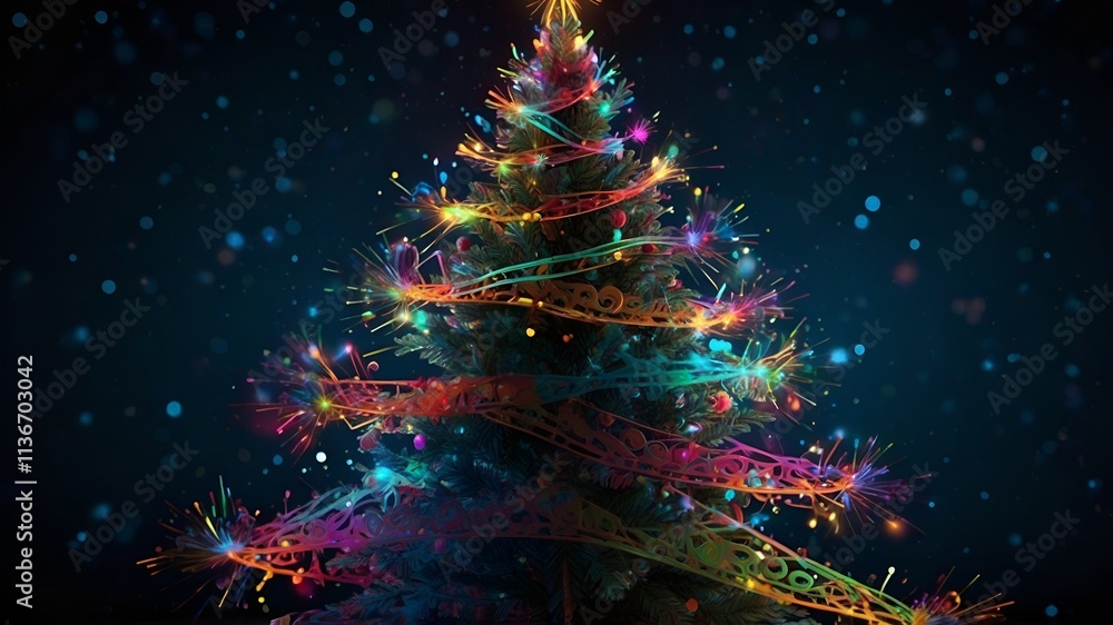 DIGITAL ILLUSTRATION OF A COLOURFUL CHRISTMAS TREE DIGITAL ILLUSTRATION OF A COLOURFUL CHRISTMAS TREE