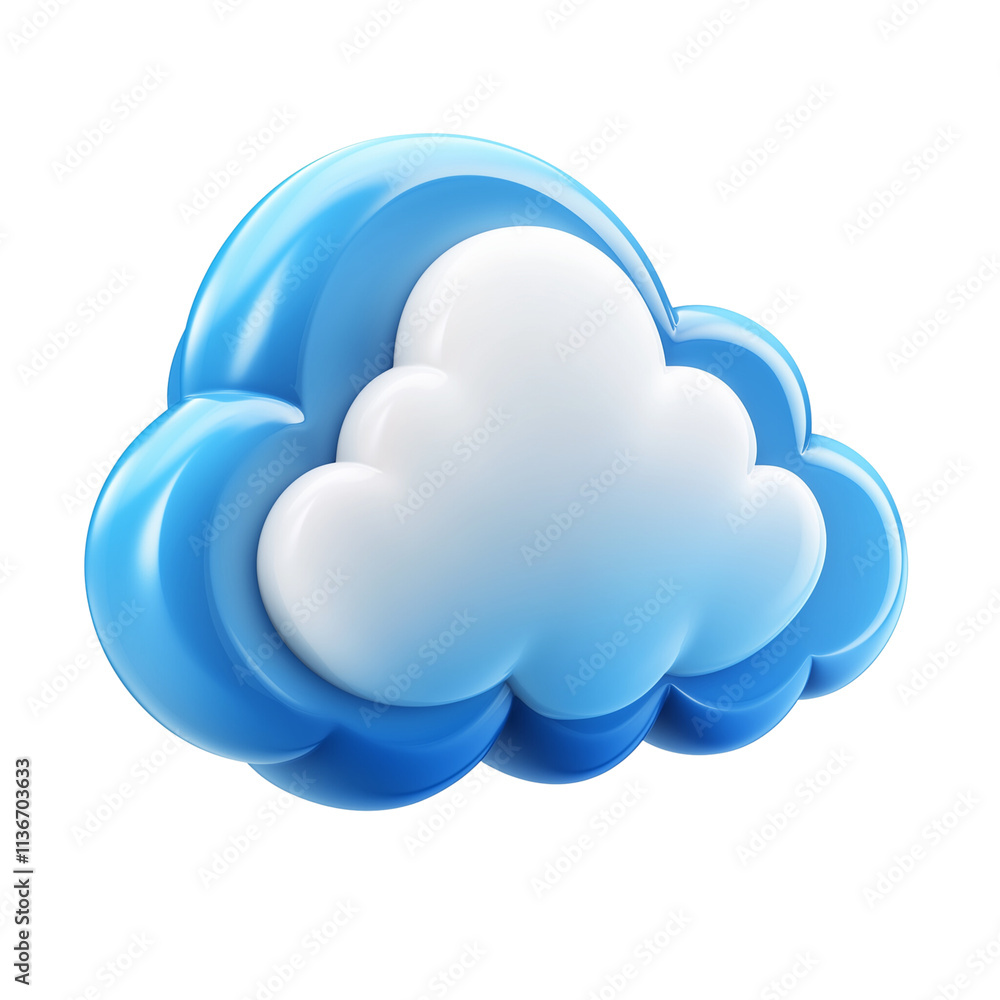 A detailed 3D cloud icon with layers of blue and white isolated on a transparent background A detailed 3D cloud icon with layers of blue and white isolated on a transparent background