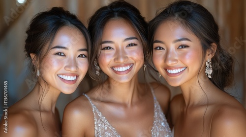 Joyful moment shared by a bride and her bridesmaids before the wedding ceremony photo